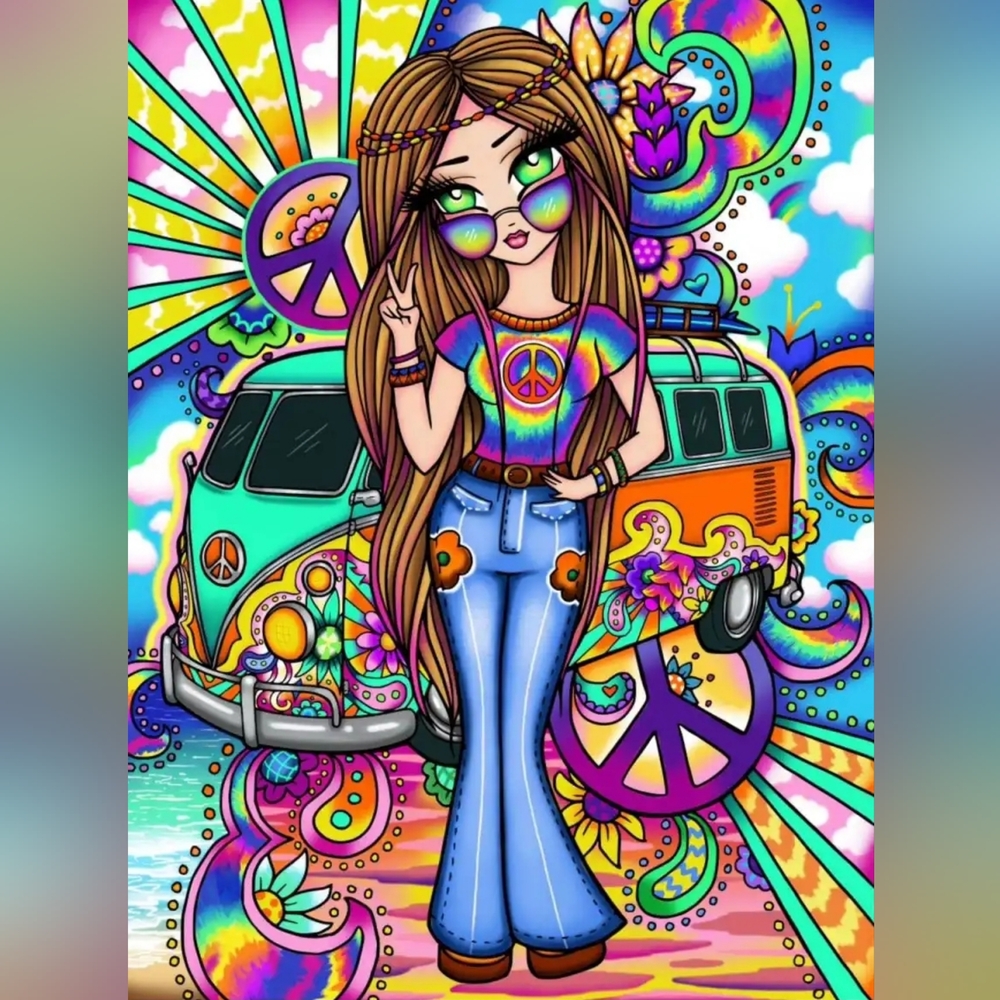 Hippie Love Girl DIY 5D Full Round Drill Diamond Painting